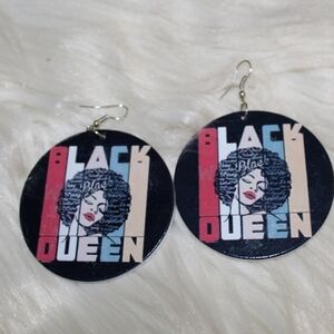 Black Queen Afro Wood Statement Earrings